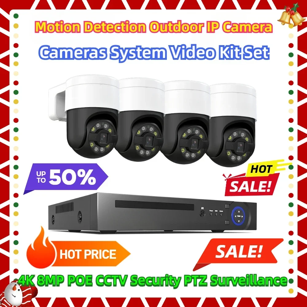 

Outdoor IP Camera Motion Detection NVR 4K 8MP POE CCTV Security PTZ Surveillance Cameras System Video Kit Set