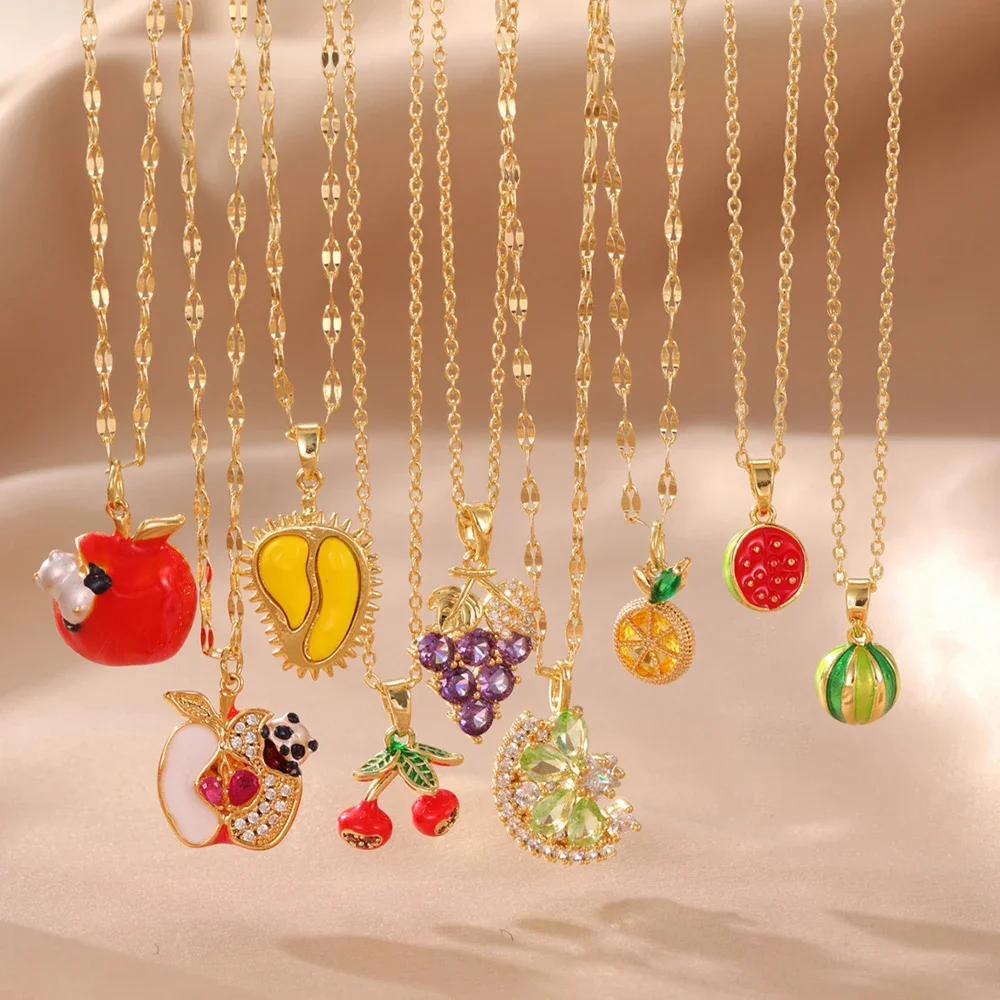 

Summer Tropical Fruit Pendant Necklace Women Collar Accessories Fashion Gold Color Stainless Steel Necklaces Trendy Jewelry Gift