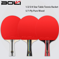BOER 5/7-Ply Pure Wood Table Tennis Racket 1/2/3/4 Star Ping Pong Paddle with Sticky Rubber Table Tennis Blade with Storage Bag