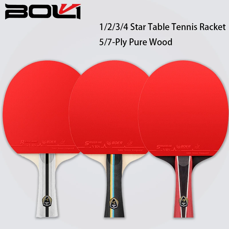 BOER 5/7-Ply Pure Wood Table Tennis Racket 1/2/3/4 Star Ping Pong Paddle with Sticky Rubber Table Tennis Blade with Storage Bag