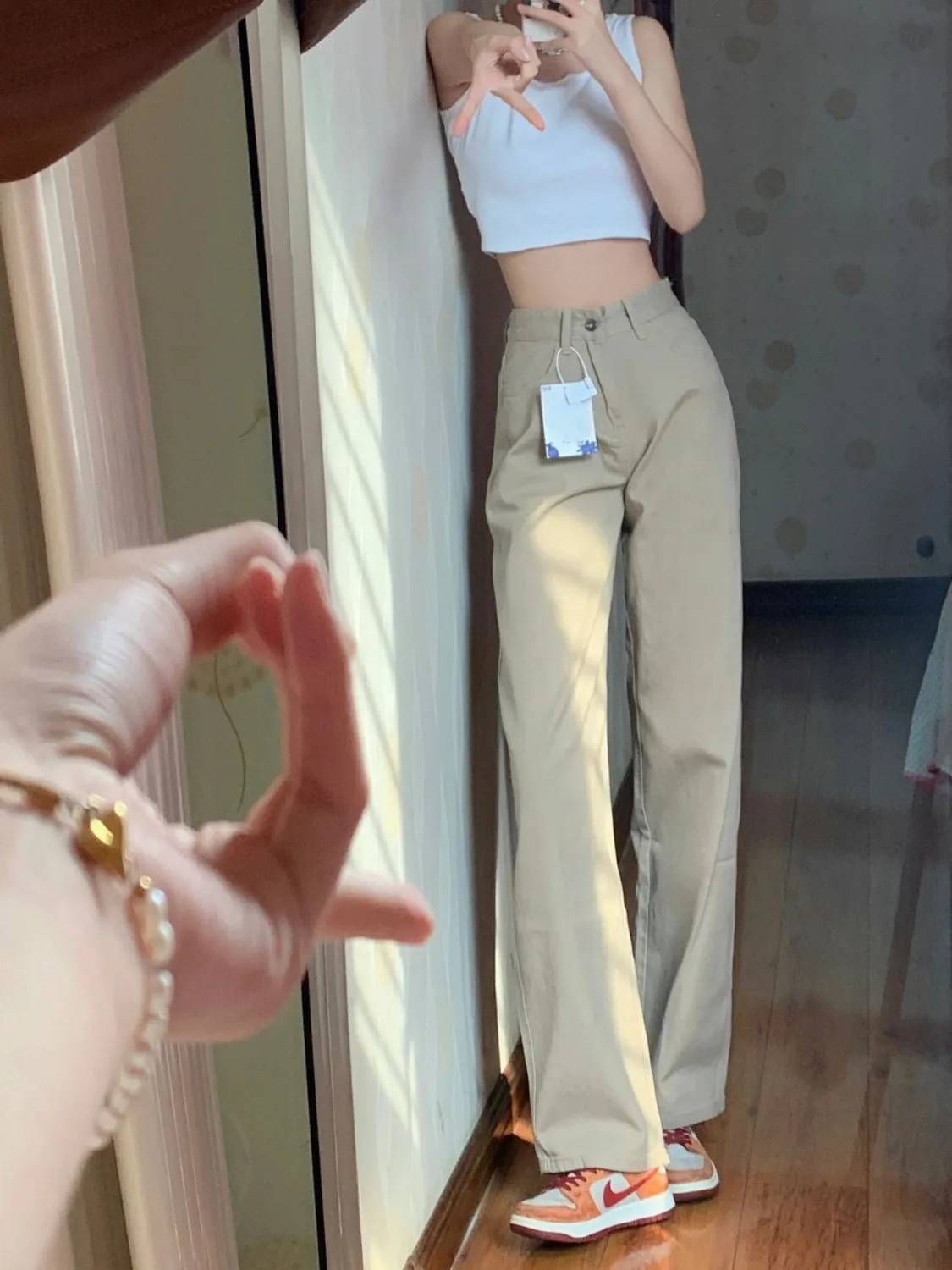 Khaki Workwear Pants Women High Waist Straight Casual Jeans plus Size Wide Leg Long Trousers Comfortable Slim Fit Autumn Fashion