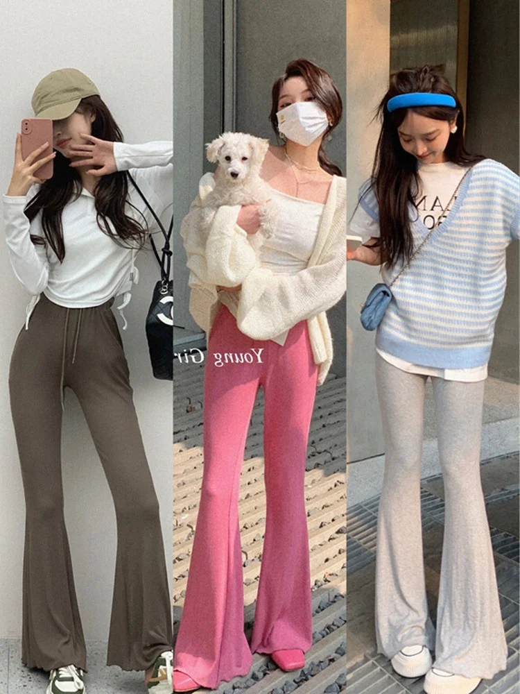 

Широкие брюки из ледяного шелка, расклешенные повседневные брюки с высокой талией, женские летние длинные брюки Drapey Spor Color Commute Sle