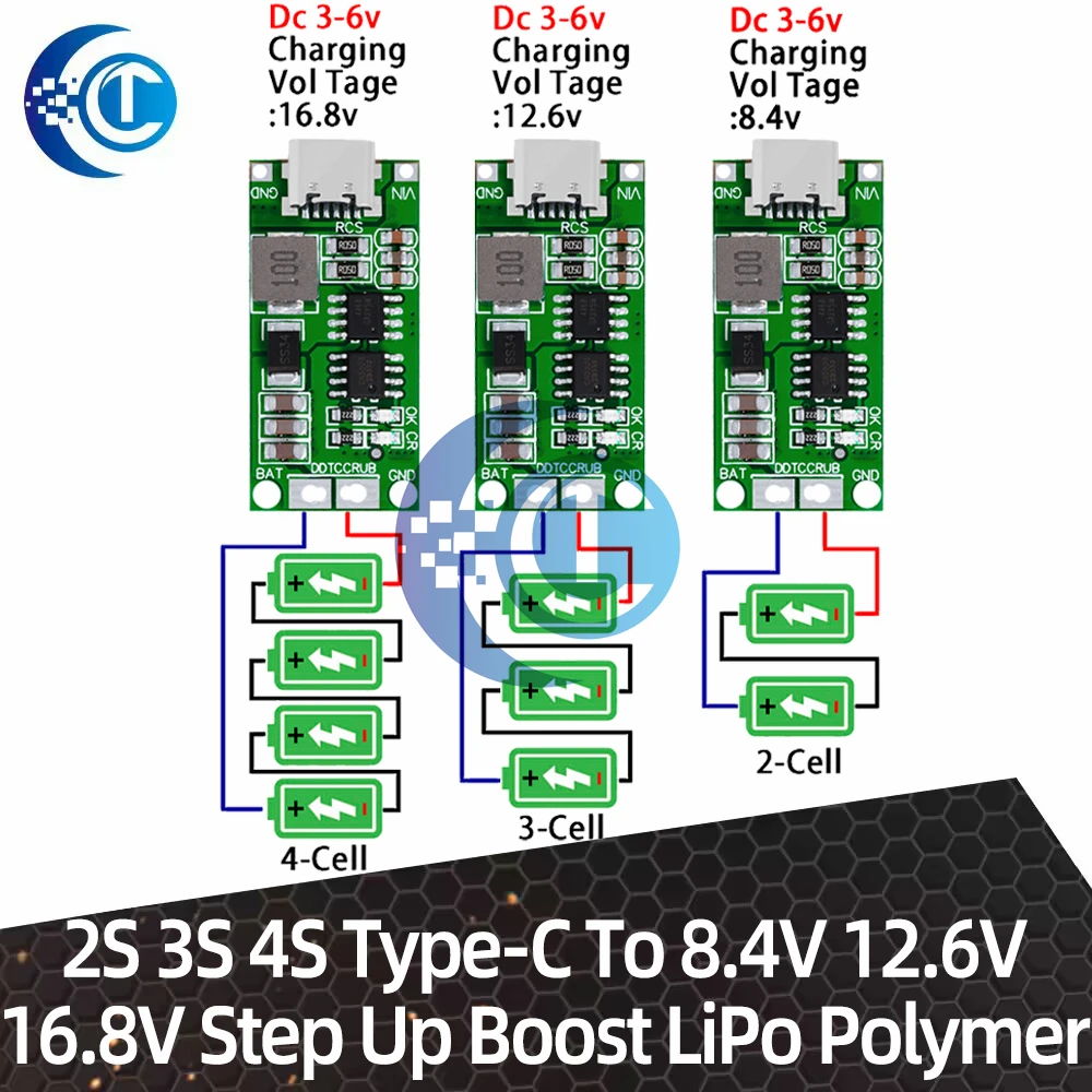 Multi Cell 2S 3S 4S Type-C To 8.4V 12.6V 16.8V Step Up Boost LiPo Polymer Li Ion Charger 7.4V 11.1V 14.8V 18650 Lithium Battery