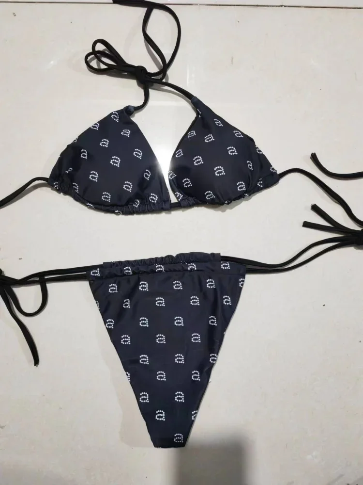 Biquíni impresso para mulheres, maiô sexy tanga, estilo praia, swimwear bandagem, marca de luxo, designer, Wang, cuecas sexy, 2024