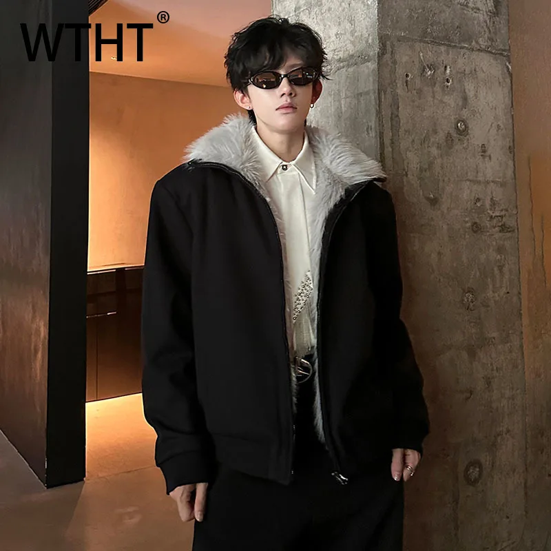 

WTHT модное мужское однотонное свободное утепленное дизайнерское пальто, модные куртки с воротником-стойкой на молнии и длинными рукавами, мужские куртки, осень 2023, 2A2058
