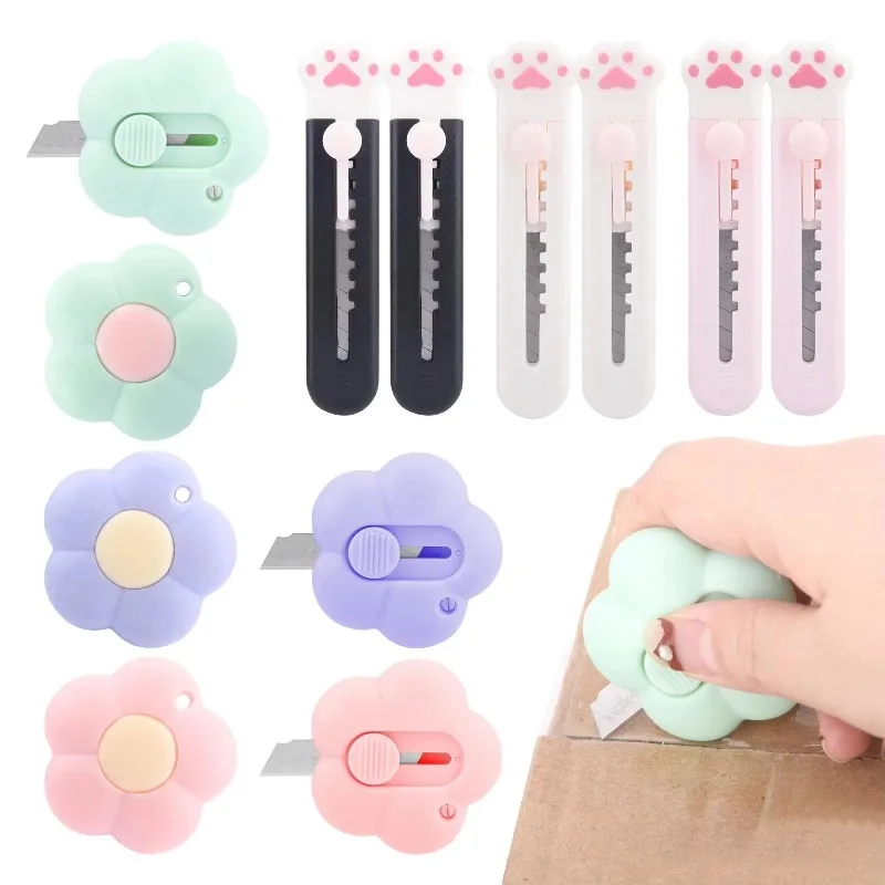 6/12 Pcs Cute Box Cutters Telescopic Multifunctional Knife Set Mini Cat Claw Opener Cardboard Cutter Mini Small Knife Art Knives
