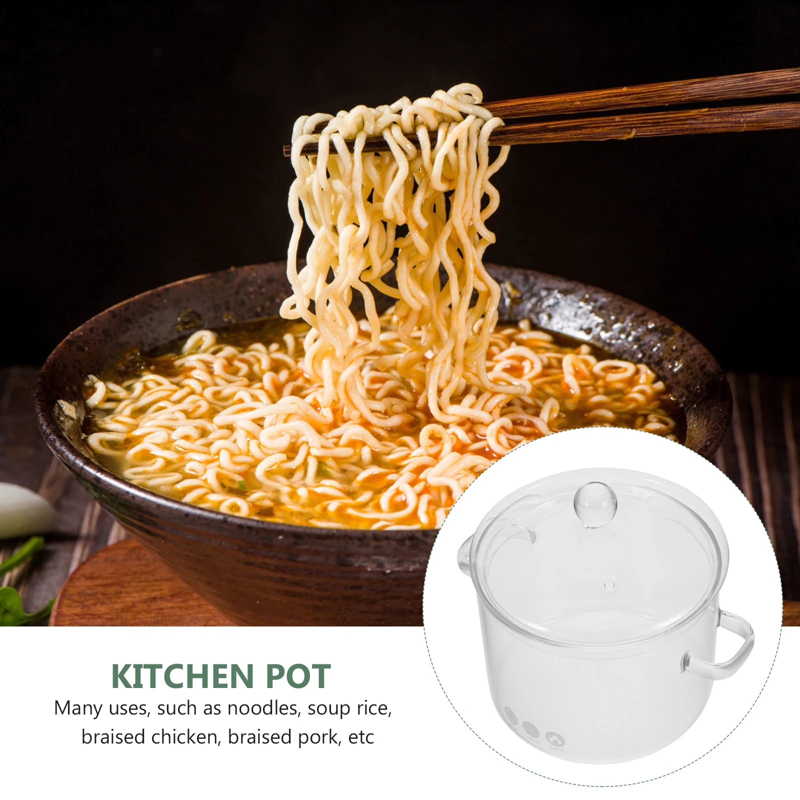 

2Pcs Glass Soup Pot Heat Resistant Clear Pot with Lid Handles for Cooking Noodles Stew Clear Saucepan