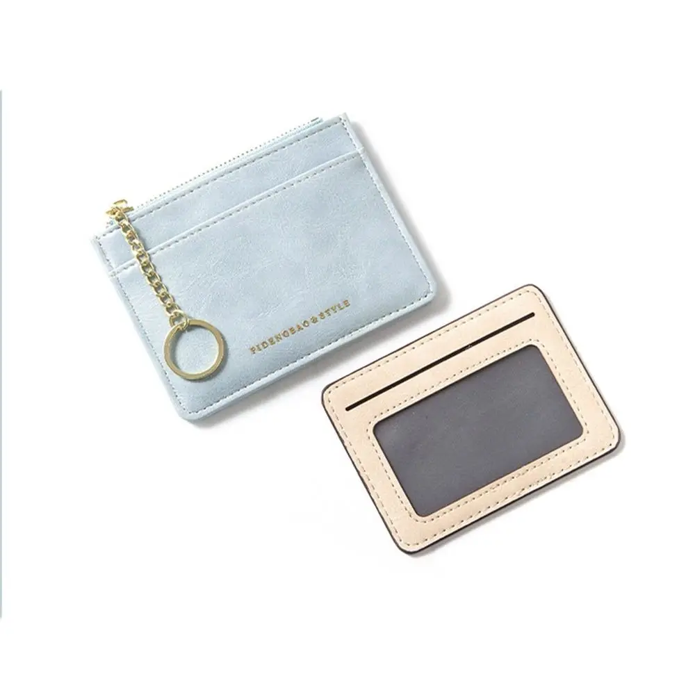 Portable PU Leather Card Bag Thin Mini Wallet Card Holder Solid Color Purse Zipper Coin Purse Men