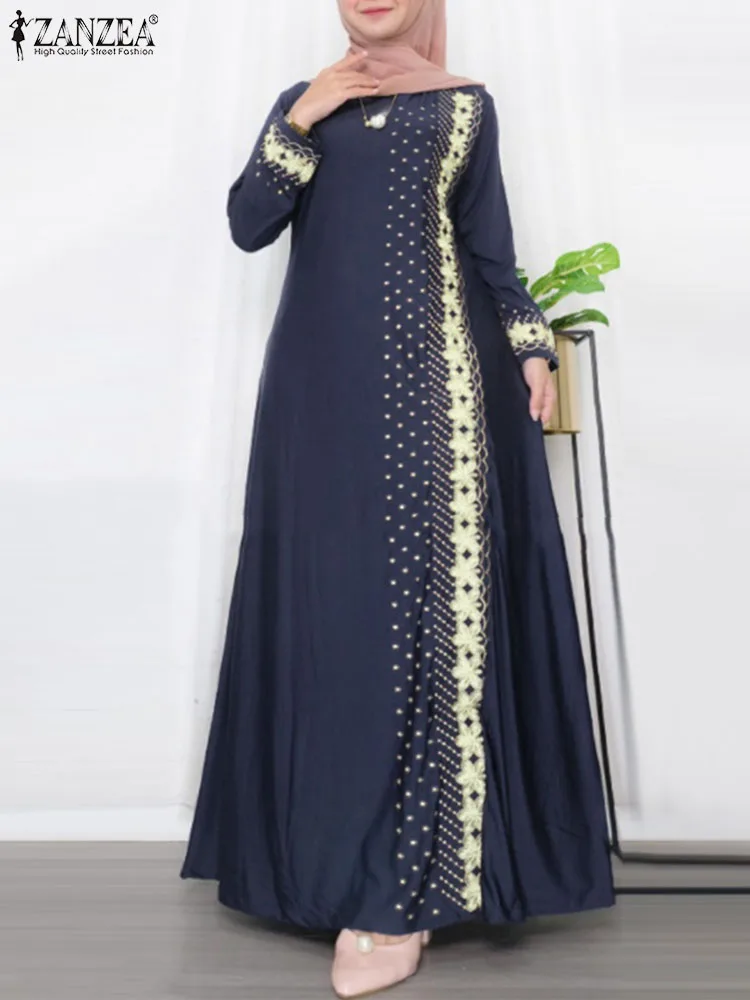 ZANZEA Muslim Maxi Dresses Fashion Printed Abaya IsIamic Robe Vestidos Elegant Long Dress Abayas For Women Full Sleeve Sundress