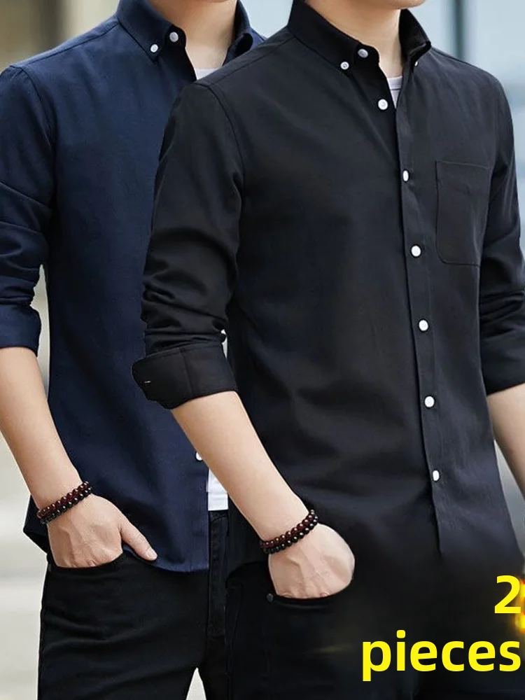 

Long Sve Ox Cloth irt Мужская облегающая одежда без железа, износостойкая, модная, городская, молодежная, осенняя, Новое поступление, чистый цвет