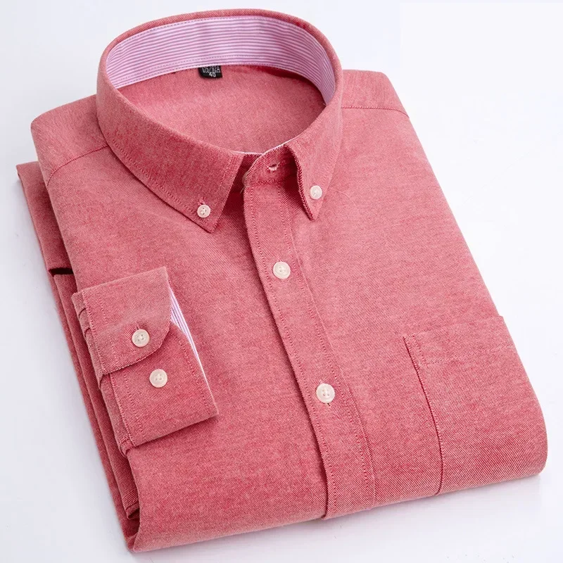 Spring and Autumn Youth Casual Long-sleeved Plaid Cardigan Thin Oxford Spinning Shirts Solid Color Spliced Square Collar Shirts