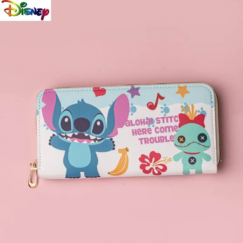 Disney high-quality PU cartoon Stitch anime wallet for women, long multi-functional storage coin purse