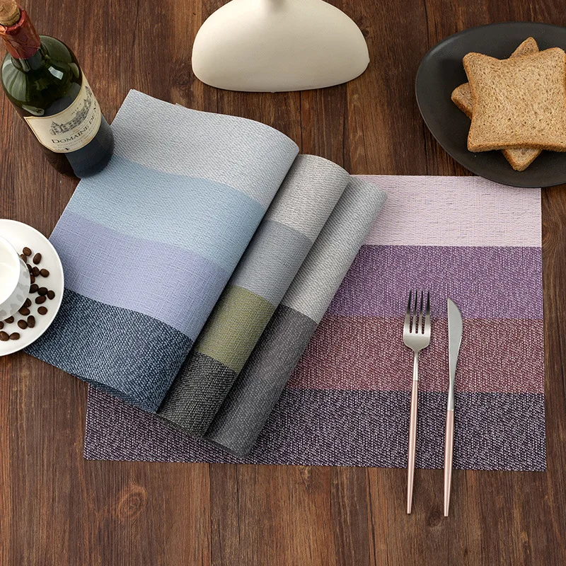 

Nordic Four-Color Striped Pvc Placemats Soft Hotel Dining Table Heat Insulation Pad Modern Oil-Proof Dirty-Resistant Table Pads