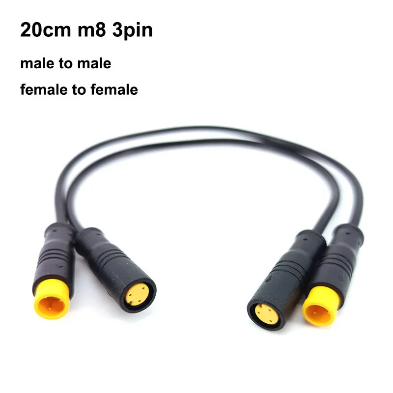 20cm 3 Pin m8 Female Male to male female Sensor Cable Electric Bicycle Motor Drive Thumb Throttle Ebike waterproof Connector C1