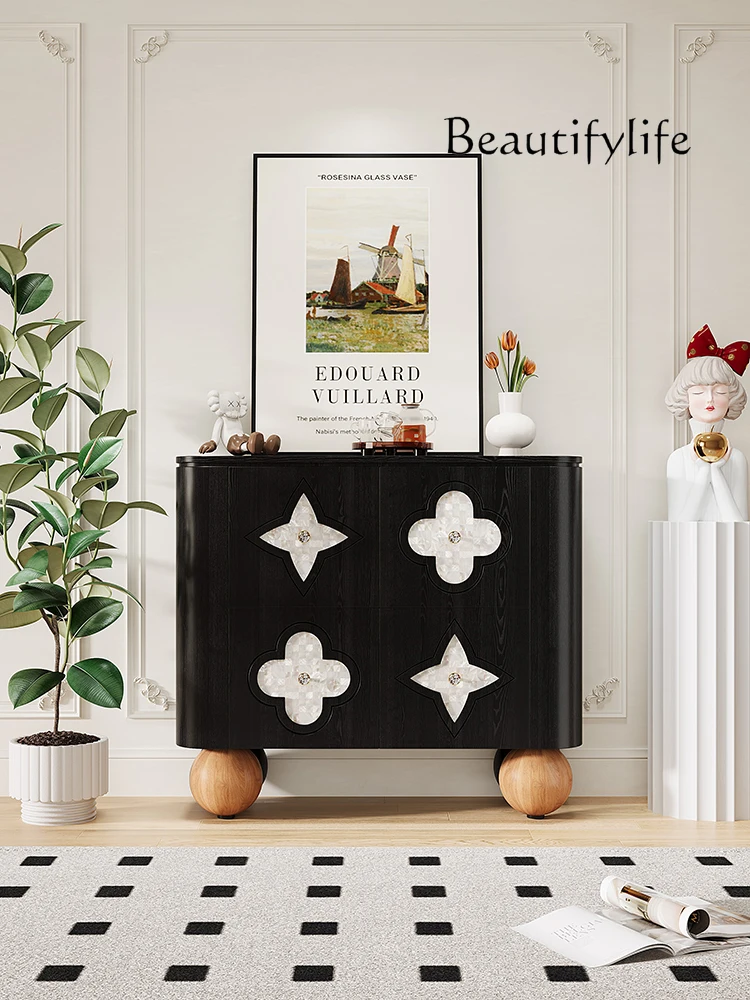 New Four-Leaf Clover Shell Sideboard Cabinet French Retro Sideboard Cabinet Tea Cabinet Middle Ancient Black Entrance