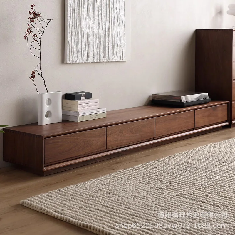 

Nordic all-solid wood TV cabinet combination North American black walnut small apartment living room furniture modern simple flo