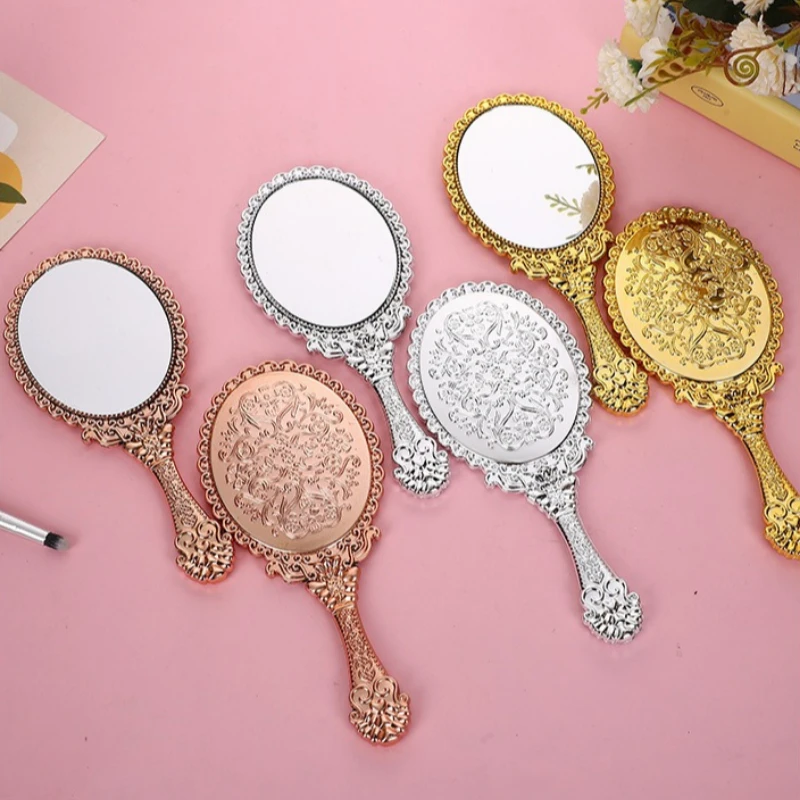 Handheld Makeup Mirror Vintage Pattern Ancient Court Cosmetic Mirrors Women Girls Face Beauty Accessories Mirrors Portable Round