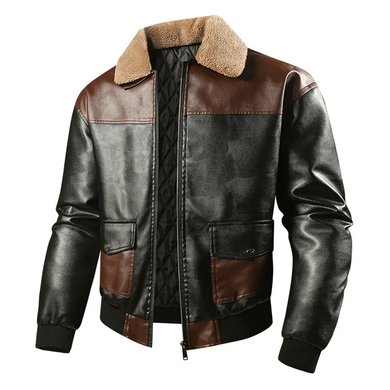 New Men's Leather Jackets Autumn Winter Casual Warm Thick Motorcycle PU Jacket Biker Fur Collar Leather Coats Clothing EU Size