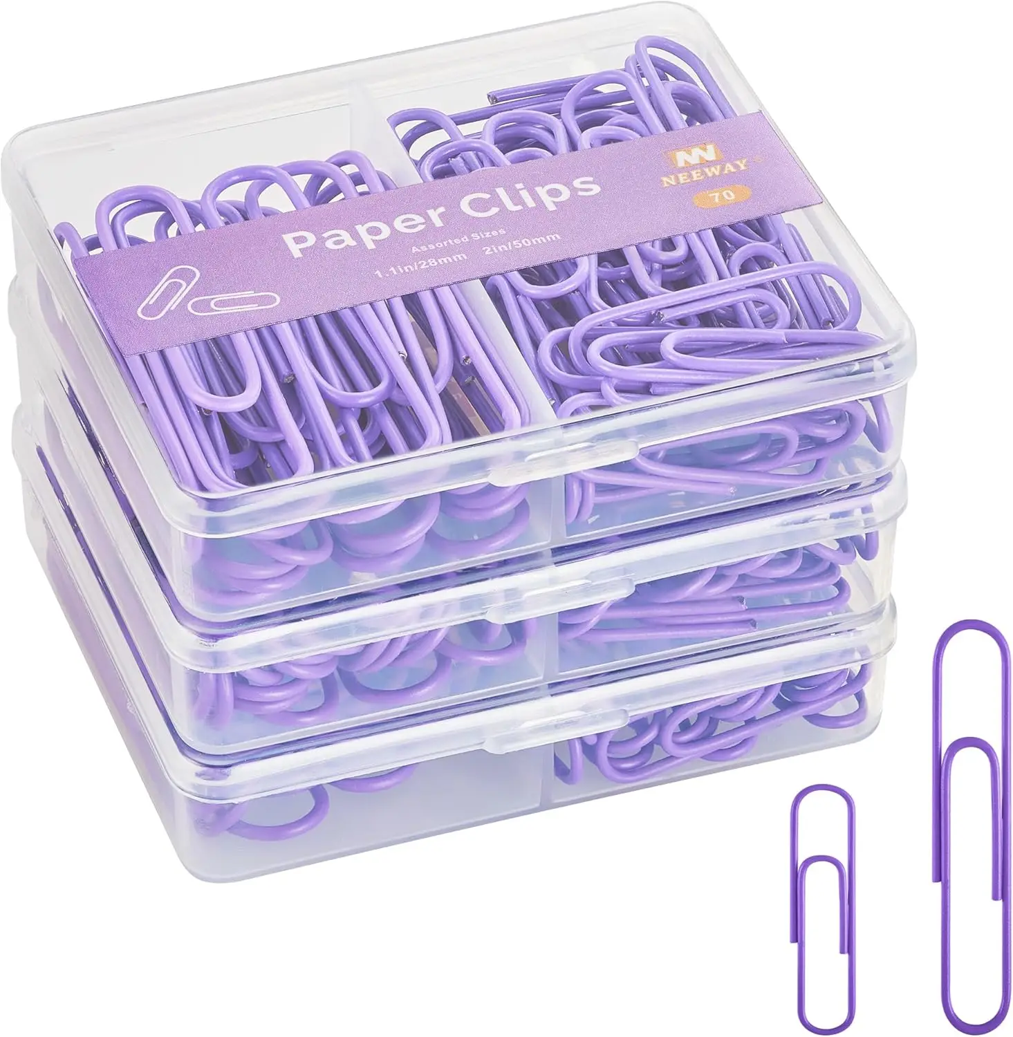 

Colorful Paper Clips Assorted Sizes, 210 Count - 3 Pack of 70 (Purple)