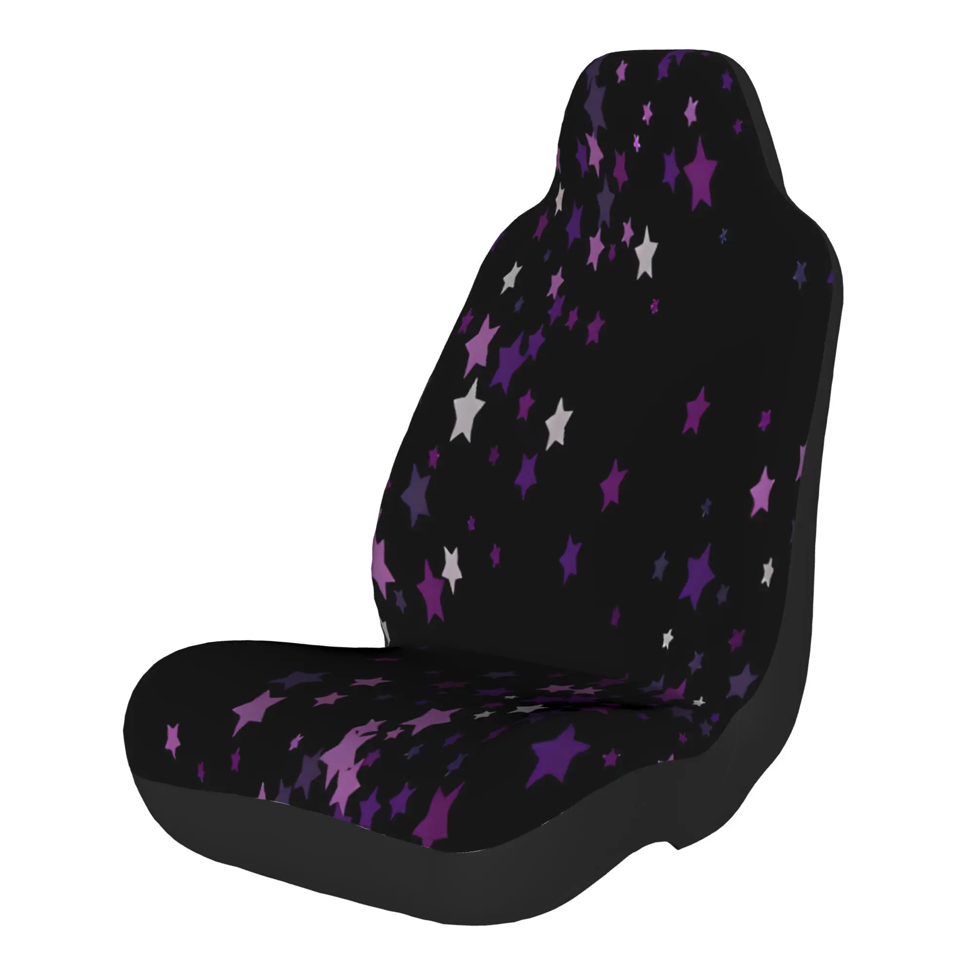 2pcs Starry Night: A Field Of Purple And White Stars On Black BackgroundCar Seat Covers, Suitable For All Vehicles, Christmas Gi