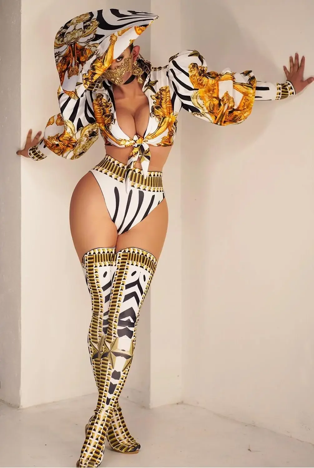 여성용 Gogo 코스튬 섹시한 나이트 클럽 바 파티 DJs ds 모자 재킷 바지, 발 커버 세트 레오파드 무늬 재즈 댄스 의류, 무대 착용