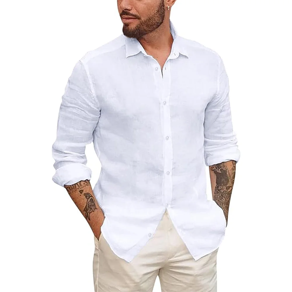 Mens Button Up Shirts for Men Long Sleeve Cotton Linen Hawaiian Beach Shirt Casual ummer Lightweight Tops