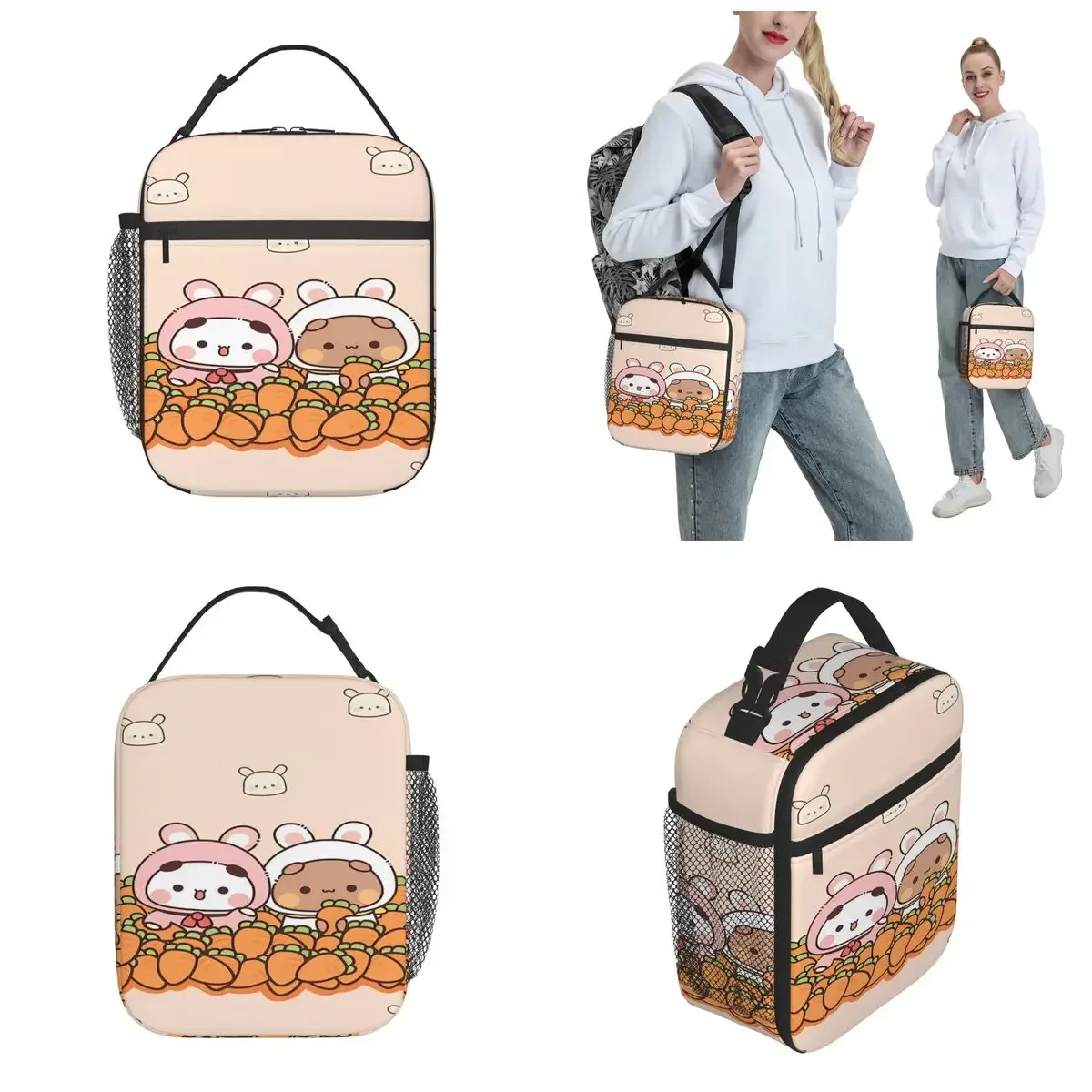Cute Bubu And Dudu Bear Insulated Lunch Bags Food Container Bags Portable Cooler Thermal Lunch Boxes For Travel image 2