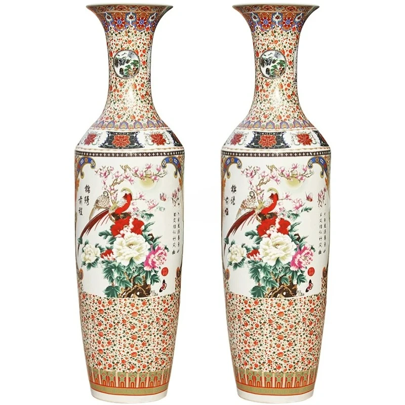 Jingdezhen ceramics floor-to-ceiling large vase flower blooming rich pastel porcelain vase decorative ornament