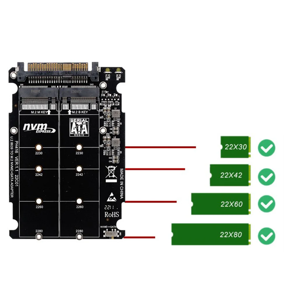 M.2 ssd to u.2アダプター、sata-bus ngff ssd to pci-e u.2 SFF-8639、シェル付きpcie m2コンバーター、2in 1