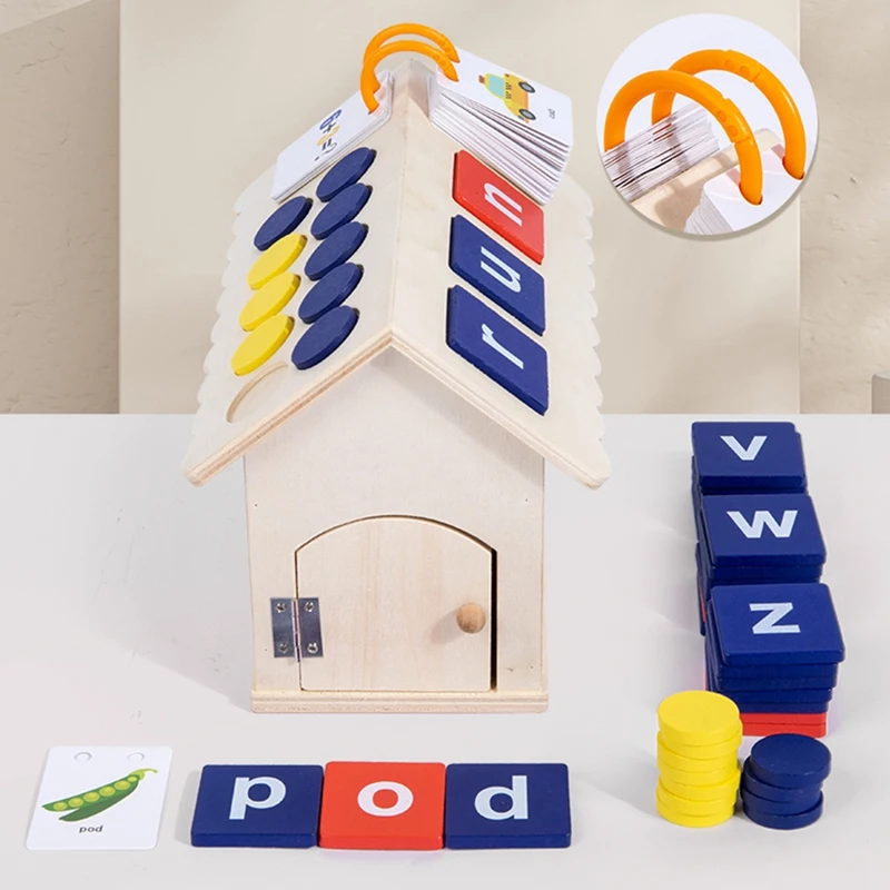 AS96-Blöcke, pädagogisch für Kinder, 3-in-1-Matching-Buchstaben- und Zahlenspiel, Rechtschreibung, Lesen von Alphabet und Mathe-Puzzles, frühes Du