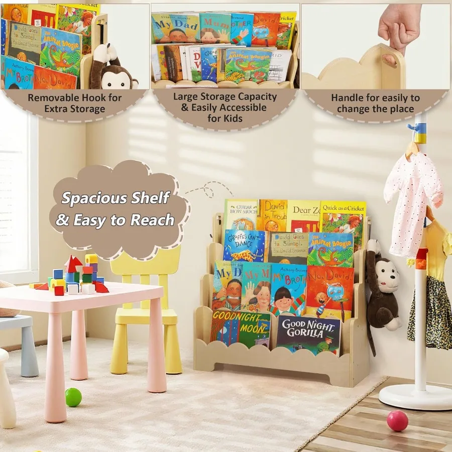 Estante de madeira recortada de 4 camadas para quartos, estante inspirada em montessori, ideal para crianças, berçário de bebês e clas