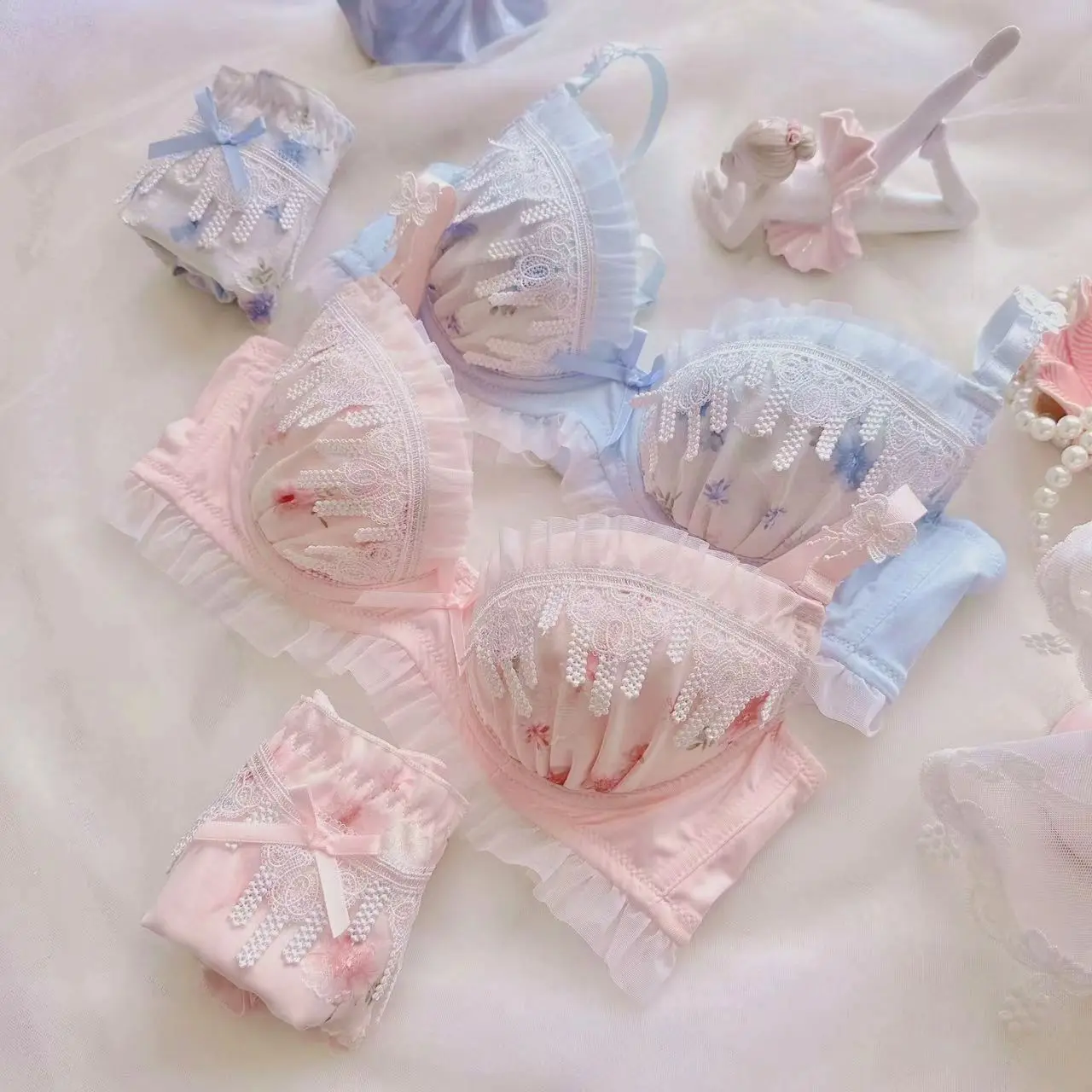 Ultra-beautiful bra set fresh daily models thin cup lingerie water-soluble college style girls cute gathered sexy underwear bras