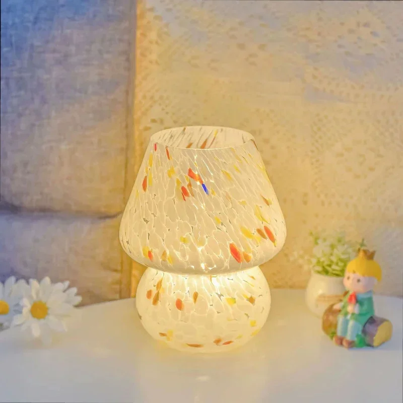 Mushroom Table Lamp Glass Bedroom Bedside Lamp Small Decoration Atmosphere Room Lighting Night Light Decor Living Room Desk Lamp