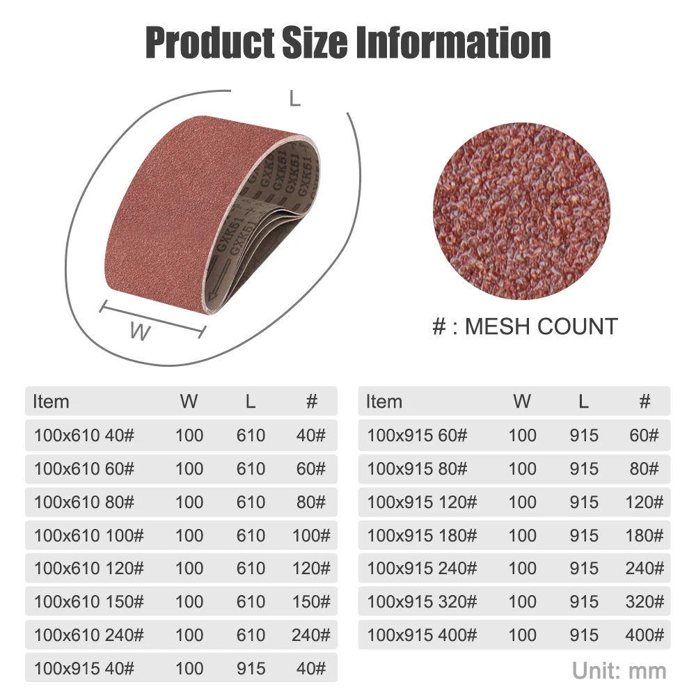 Imagem -02 - Xcan-lixar Cinto com Tela Banda Abrasiva Lixadeira Máquina-ferramenta Moedor Grit40240 610x100 mm Pcs