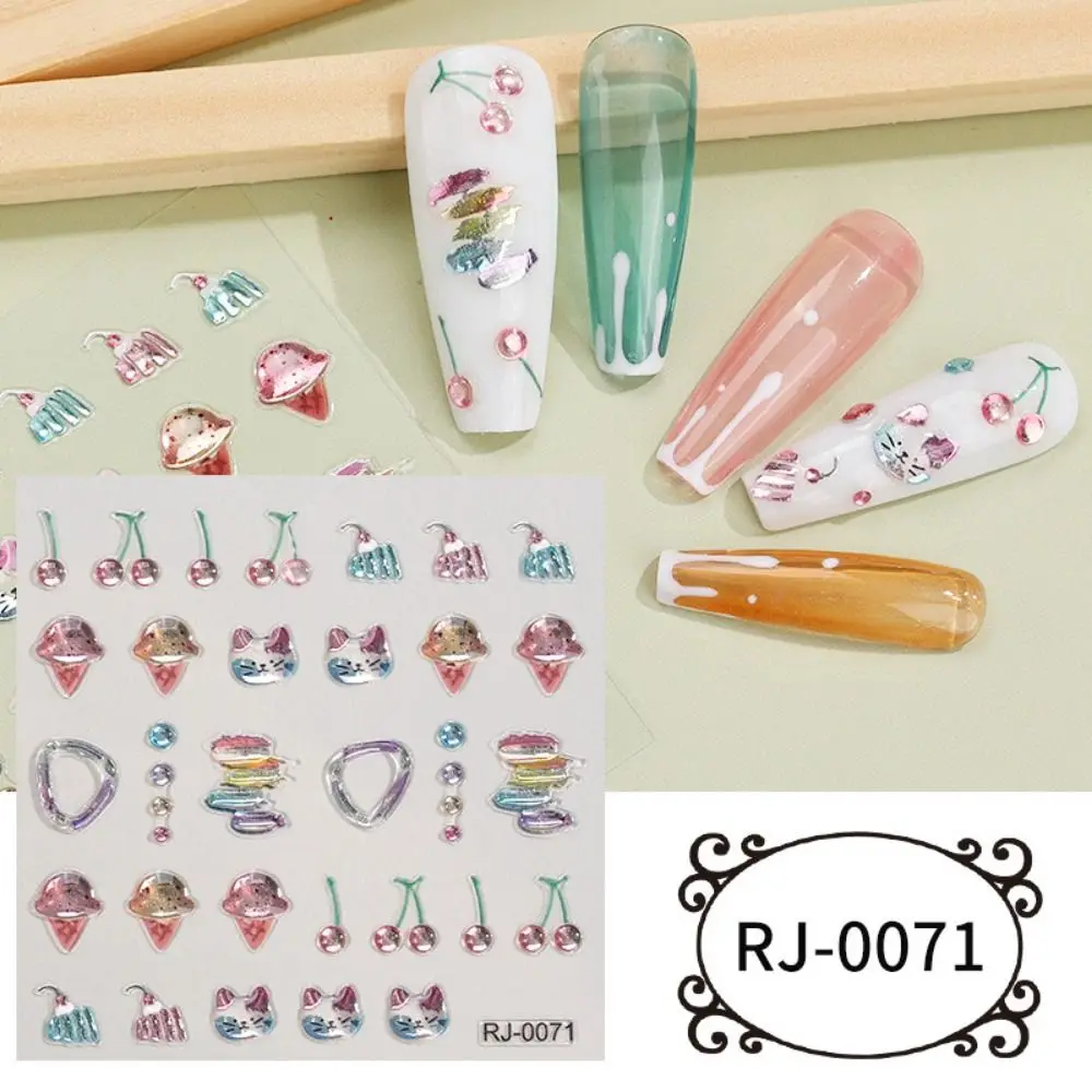 5D Embossed Nail Art Stickers Jelly Texture Self Adhesive Manicure Decals Translucent Lovely Nail Decoration Women