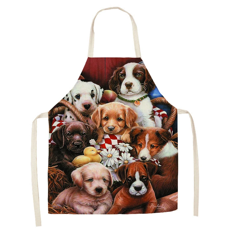 Home Decor Men Ladies  Cleaning Tools Kitchen Apron Vintage Cat Dog Print Sleeveless Linen