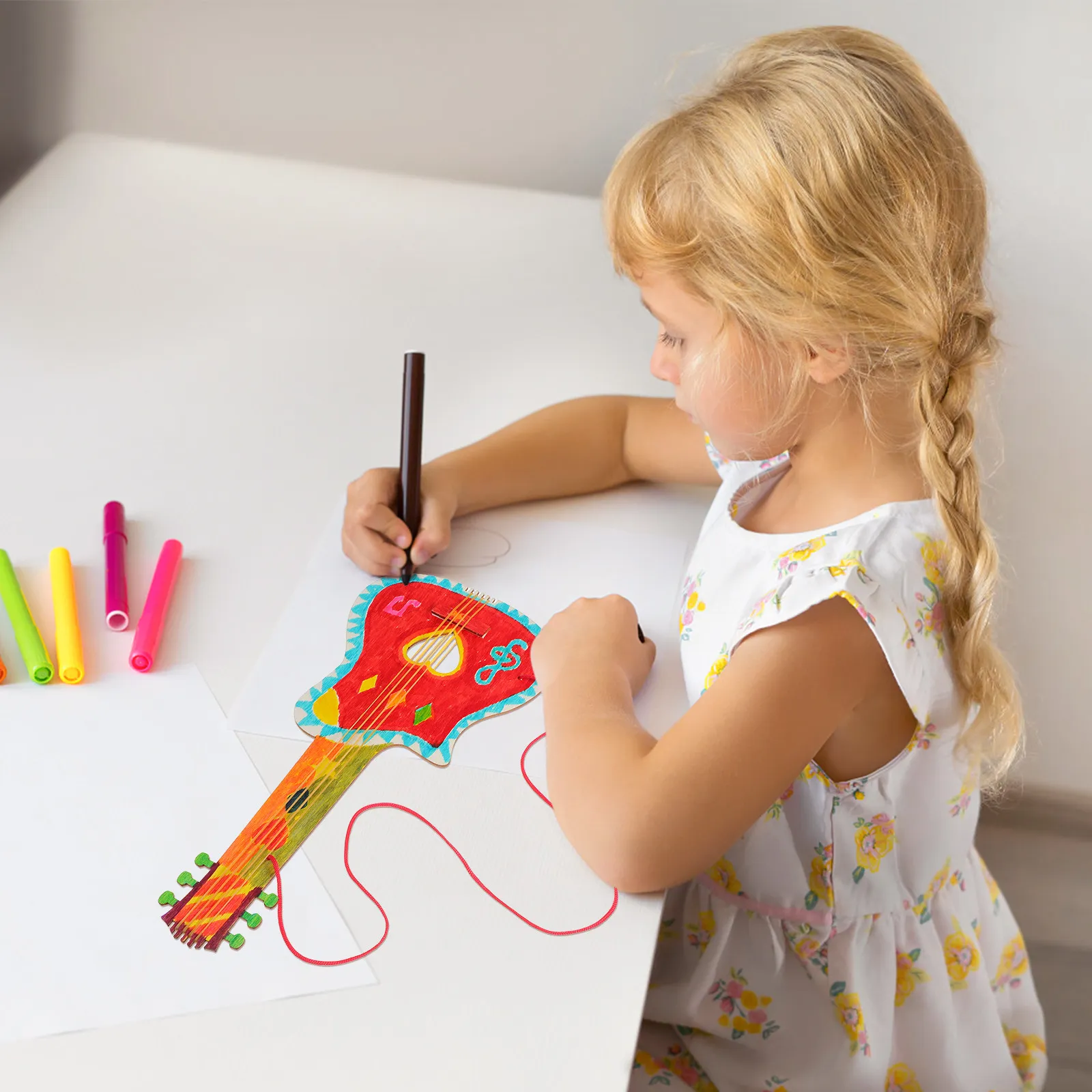 

4Pcs Kids Wooden Guitar Blank for DIY Painting Crafting Children Music Education Kindergarten Creative Activities