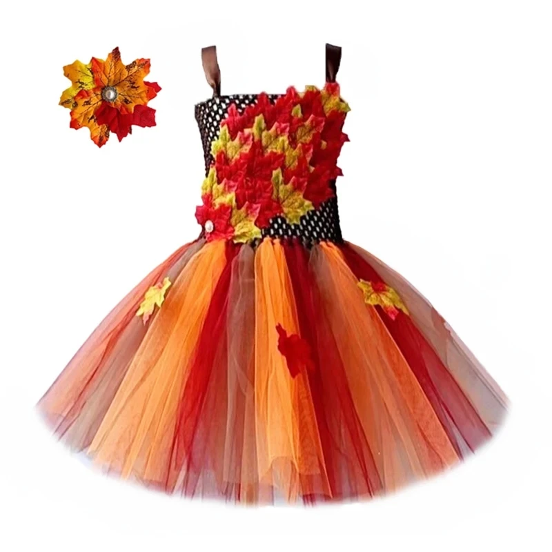 أزياء خريف الخريف مابل ليف الجنية للفتيات الصغيرات في عيد الهالوين وعيد الشكر فساتين أطفال كرنفال الزي