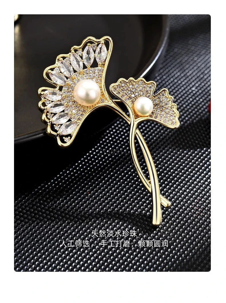 بروش الجنكة بيلوبا من لؤلؤ المياه العذبة الطبيعي المطلي بالذهب الحقيقي، بدلة نسائية راقية