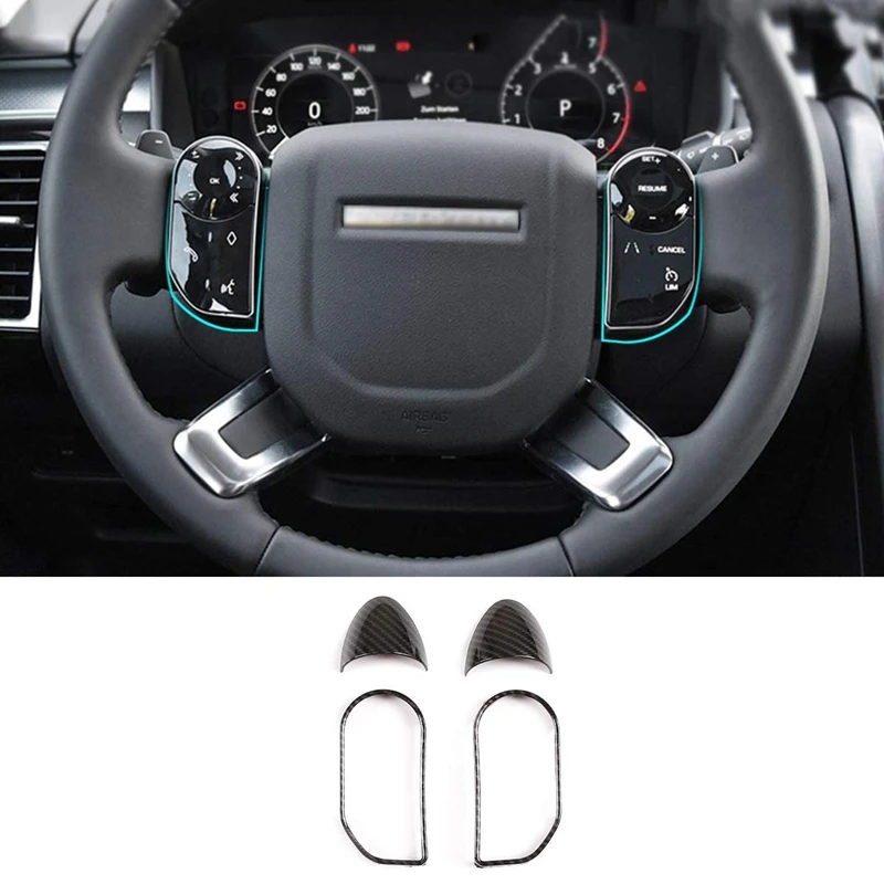 Car Steering Wheel Button Frame Cover Trim for Land Rover Range Rover Sport,Discovery 5 (LCD Style), Carbon Fiber