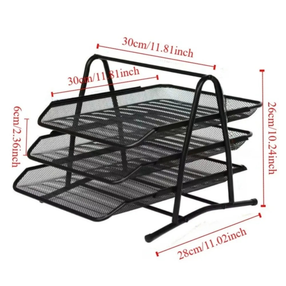 Metal Three-layer File Rack Drawer Style Wire Mesh Desktop Document Rack Paper Storage Rack Desktop Data Tray Literature