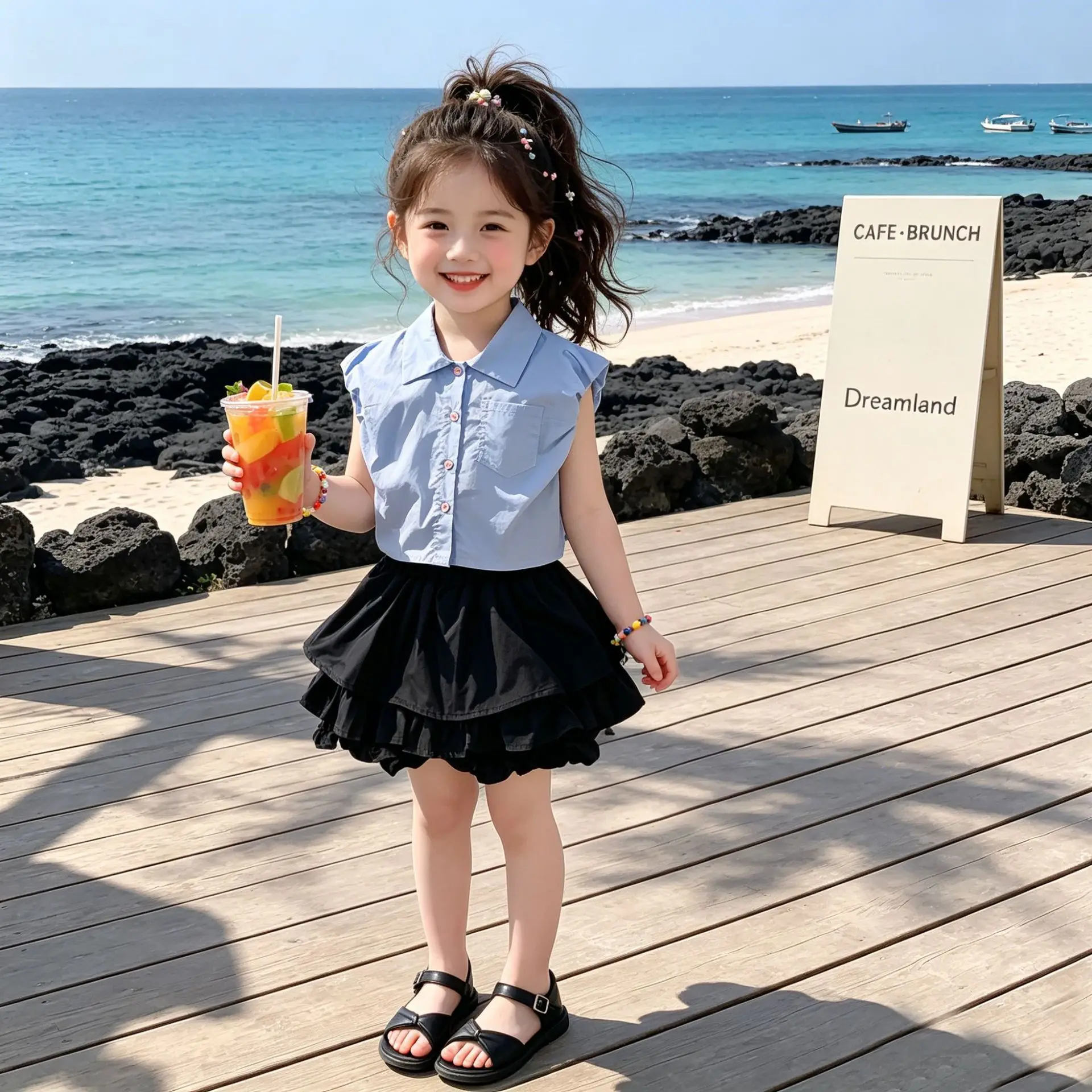 Girls Set Summer New 2026 Korean Stylish Baby Girl Puff Sleeve Shirt Blossom Shorts Two Piece Set Thin