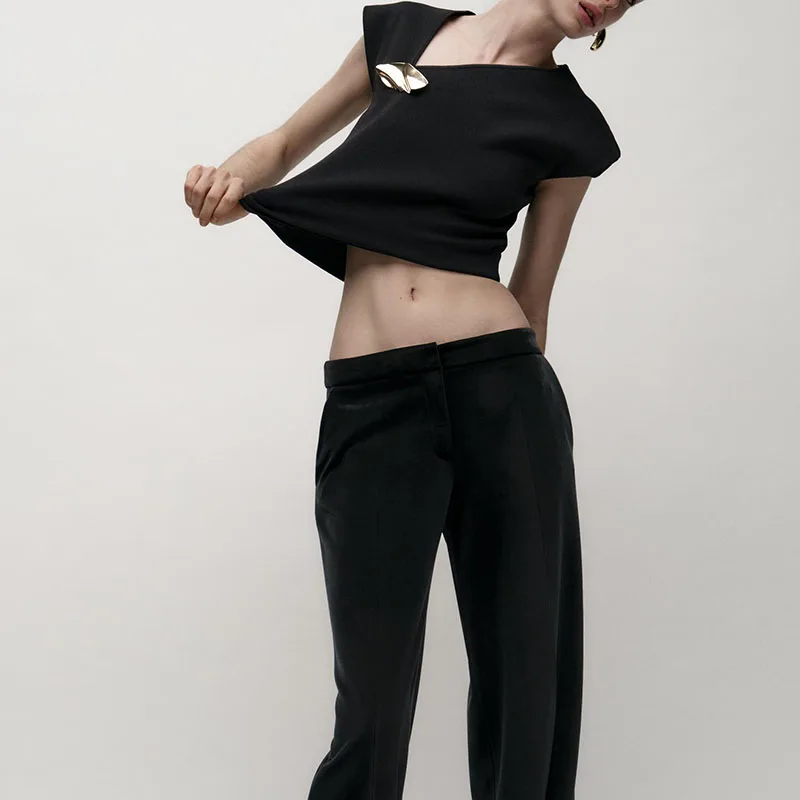 Lente nieuwe collectie dames asymmetrisch ontwerp gebreide top Street Sle ort Sve Color Faion voor jonge vrouwen