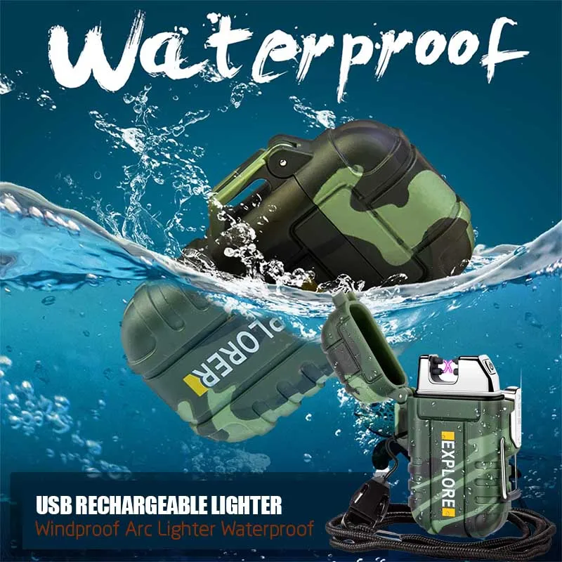 Outdoor Waterproof Usb Electric Lighter Windproof Dual Arc Plasma Lighters Smoking Accessories BBQ Candle lighter for Explorer