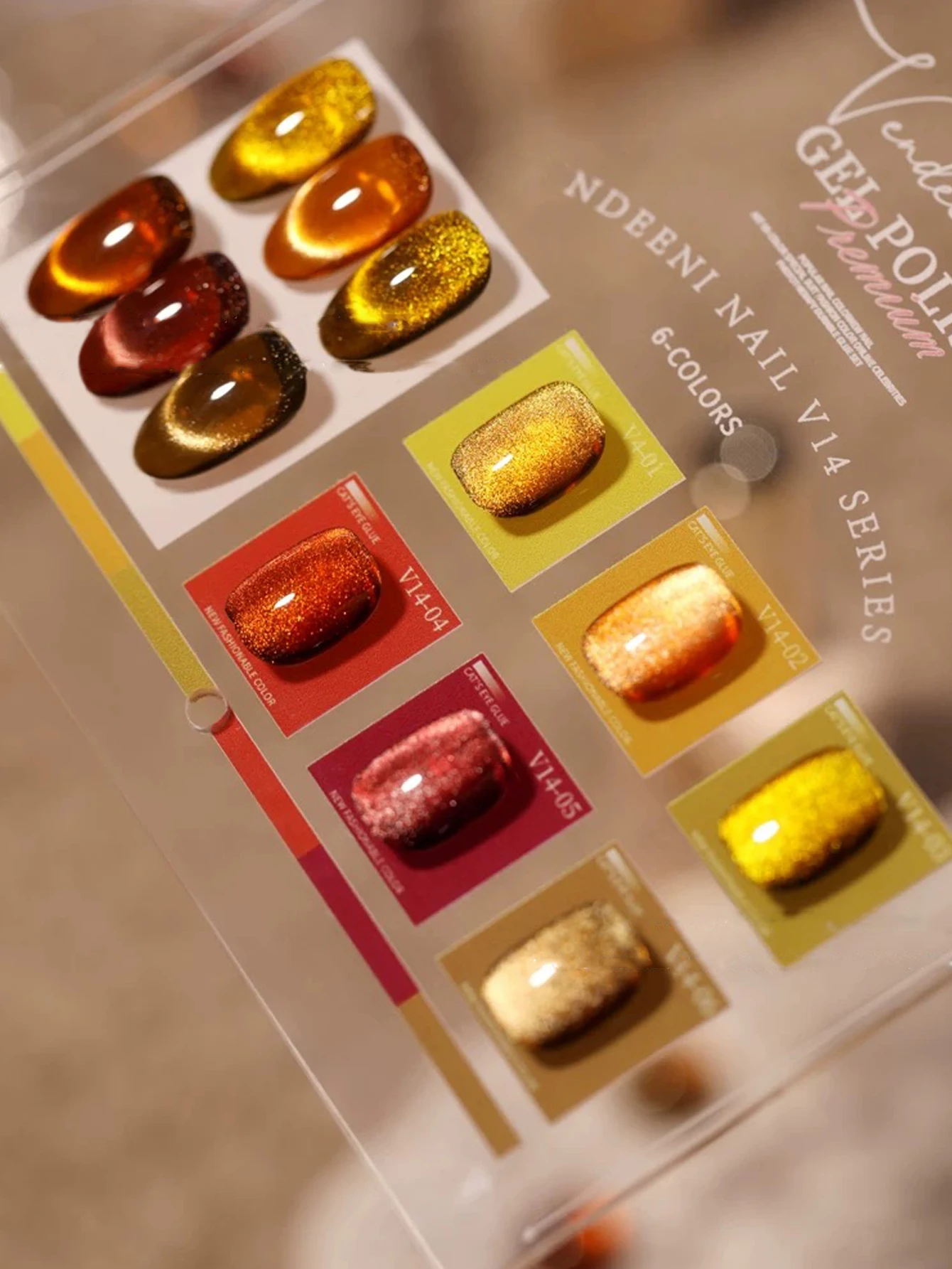 6 uds 2025 nueva arte de uñas dorado otoño ámbar caramelo hoja de arce ojo de gato esmalte de Gel de piedra de cristal, dura durante 28 días