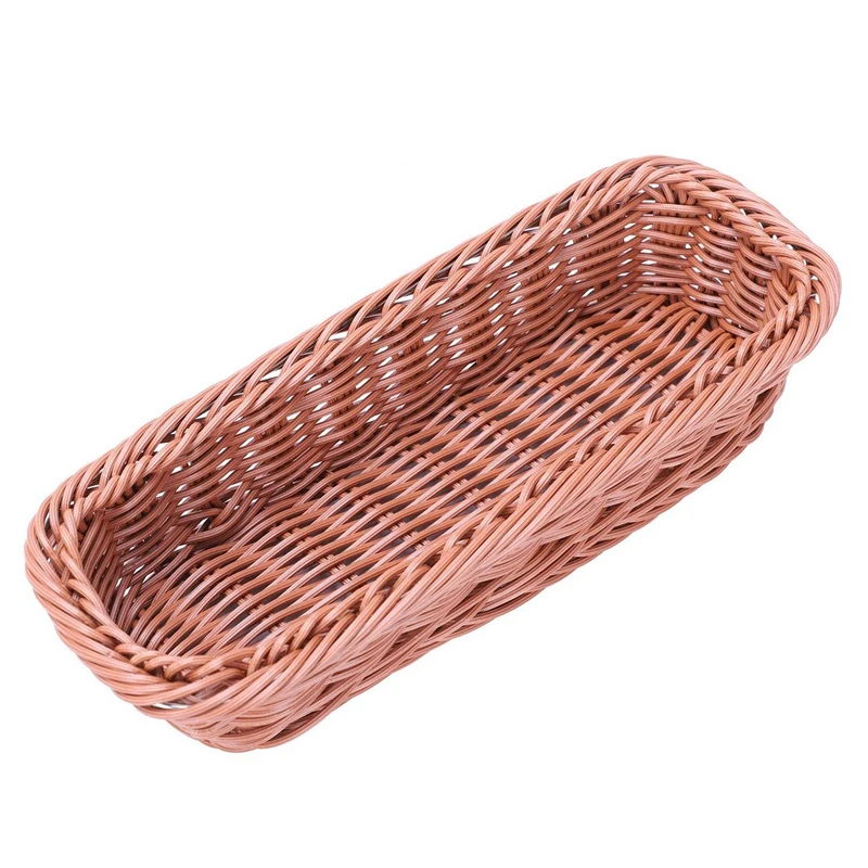 

4Pc Rattan Plastic Basket Cutlery Basket Rectangular Storage Box Cutlery Fork Chopsticks Bread Cake Fruit Storage