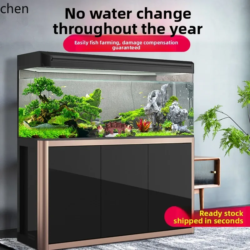 

QZT small and medium-sized fish tank aquarium large living room household fish tank goldfish tank with cabinet