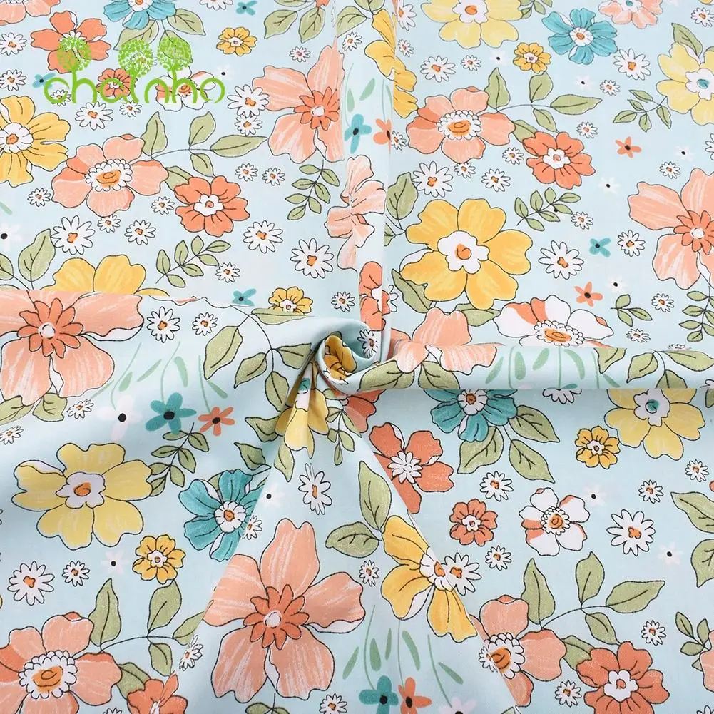 Chainho,Printed Twill Weave Cotton Fabric,Patchwork Cloth,DIY Sewing Quilting Material,Floral Series,8 Designs,2 Sizes,CC284