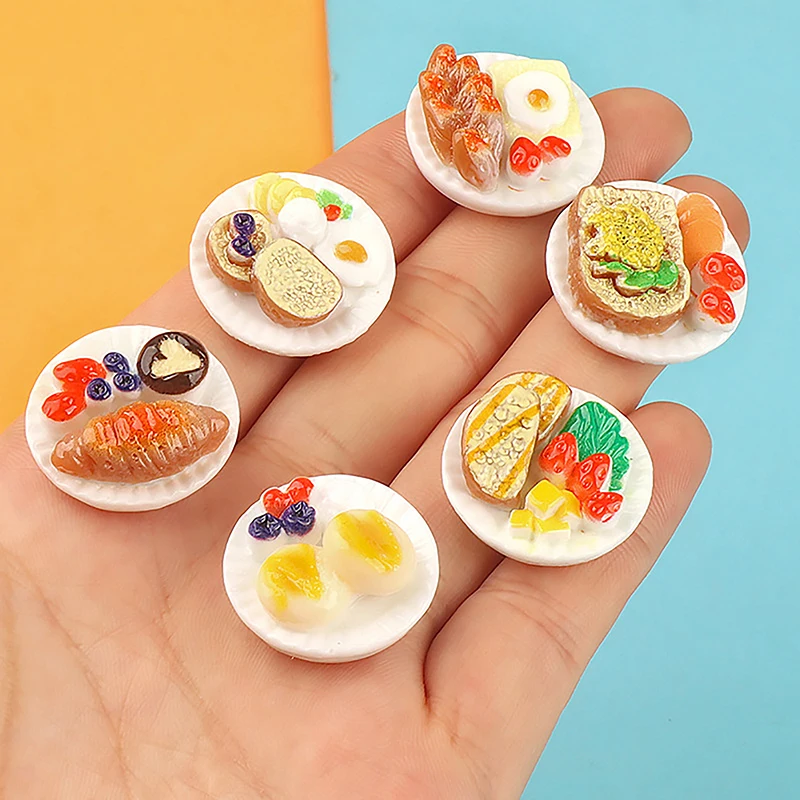 

6pcs Dollhosue Miniature Dim Sum Platter DIY Landscape Fairy Garden Kitchen Food Accessories For Doll House Decor Kids Toys