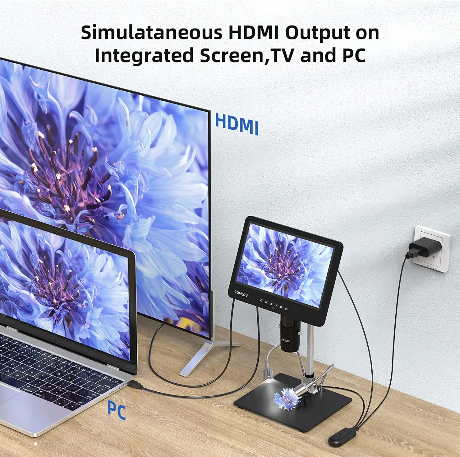 Imagem -02 - Tomlov-câmera de Microscópio Digital 2k 1500x Lente Tripla Ips Hdmi Usb Solda Moeda Telefone Ios Android pc Dm601